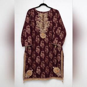 Embroidered Maroon and Gold Kurta
